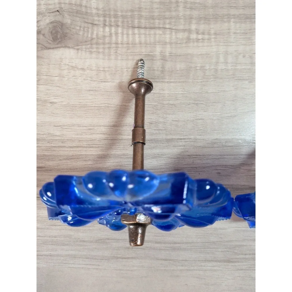 Pressed Cobalt Blue Sandwich Curtain Tie Backs Flower Shape PAIR